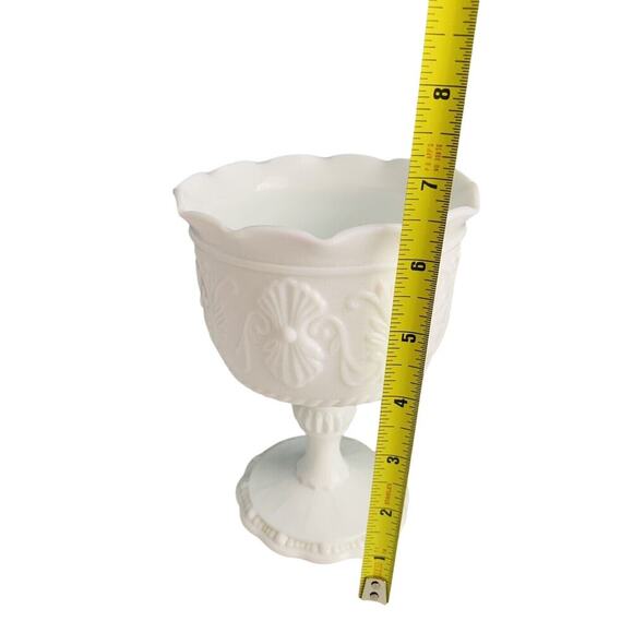 Milk Glass Compote Bowl Planter Candy Dish Scrolled Floral Motif Indiana Glass - Picture 2 of 7